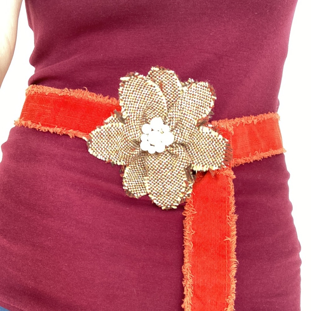 Shabby velour & burlap belt